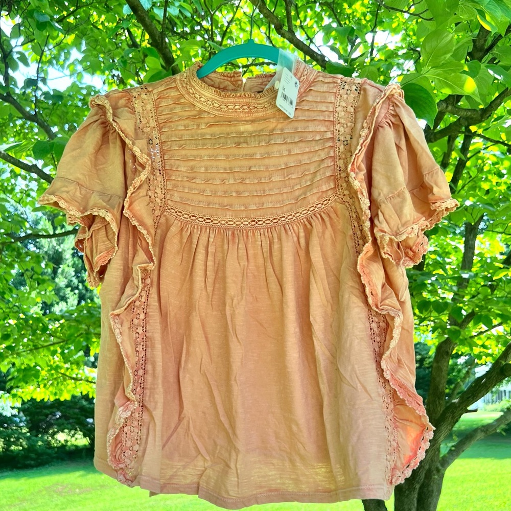 NWT $98 free people | La Femme | Cottagecore | Ruffle Cotton Blouse | Top